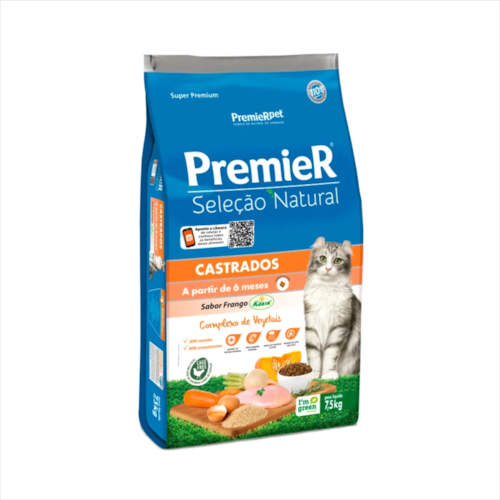 Ração Premier Seleção Natural Frango Gatos Adultos Castrados 7,5kg