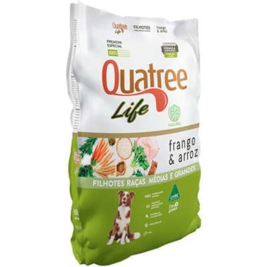 Ração Quatree Life Frango Arroz Cães Filhotes Raças Media e Grandes 15kg