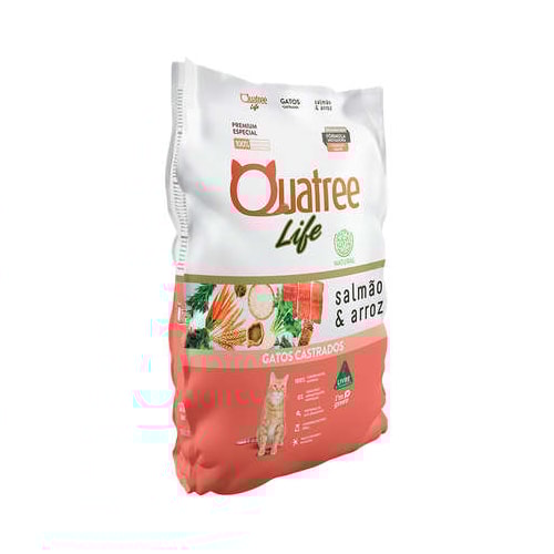 Ração Quatree Life Salmão Arroz Gatos Adultos Castrados 1kg
