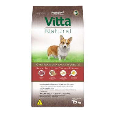 Ração Vitta Natural Carne e Arroz Cães Adultos Raças Pequenas 15kg