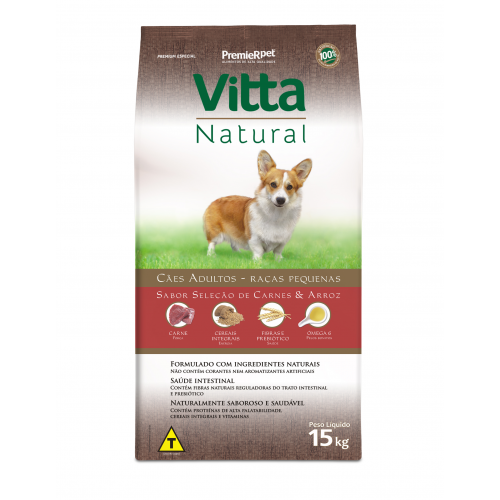 Ração Vitta Natural Carne e Arroz Cães Adultos Raças Pequenas 15kg