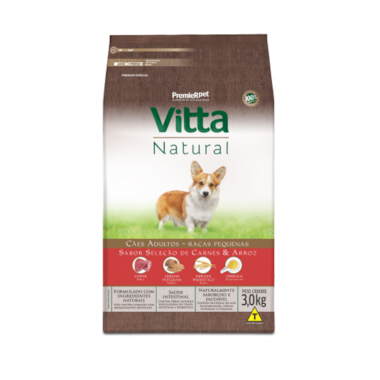 Ração Vitta Natural Carne e Arroz Cães Adultos Raças Pequenas 3kg