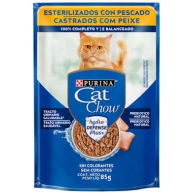 Sachê Cat Chow Peixe ao Molho Gatos Adultos Castrados 85g