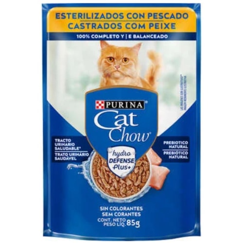 Sachê Cat Chow Peixe ao Molho Gatos Adultos Castrados 85g