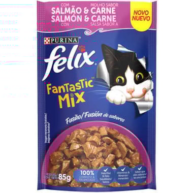 Sachê Felix Fantastic Salmão Carne Gatos Adultos 85g