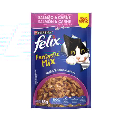 Sachê Felix Fantastic Salmão Carne Gatos Adultos 85g