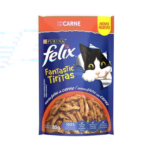 Sachê Felix Fantastic Tiritas Carne Gatos Adultos 85g