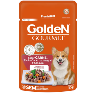 Sachê Golden Gourmet Carne Cães Adultos Raças Pequenas 85g