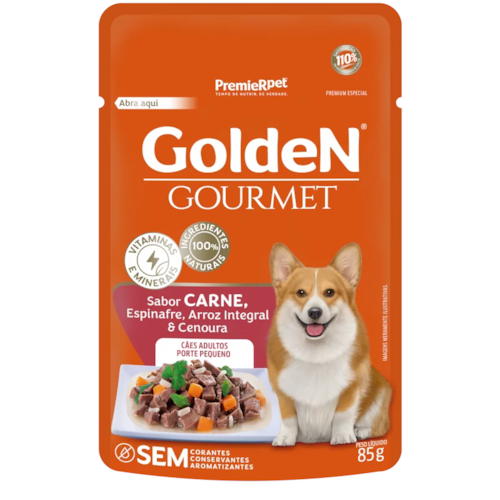 Sachê Golden Gourmet Carne Cães Adultos Raças Pequenas 85g