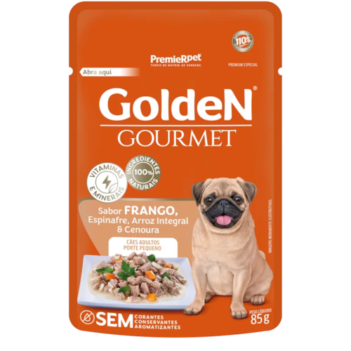 Sachê Golden Gourmet Frango Cães Adultos Raças Pequenas 85g