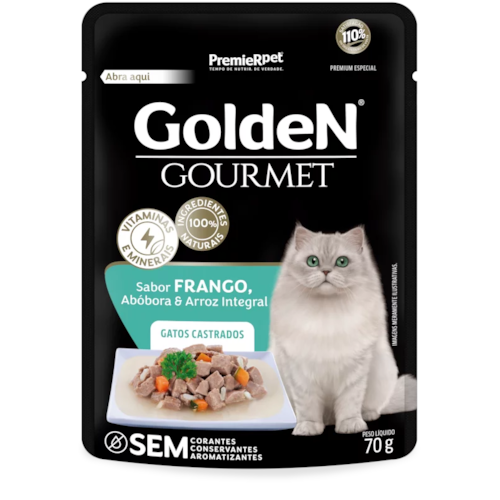 Sachê Golden Gourmet Frango Gatos Adultos Castrados 70g