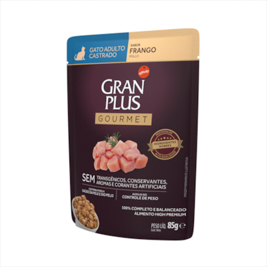 Sachê Gran Plus Gourmet Frango Gatos Adultos Castrados 85g