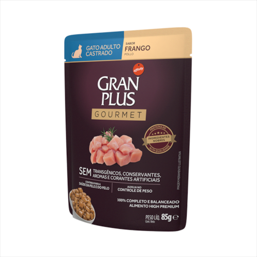 Sachê Gran Plus Gourmet Frango Gatos Adultos Castrados 85g