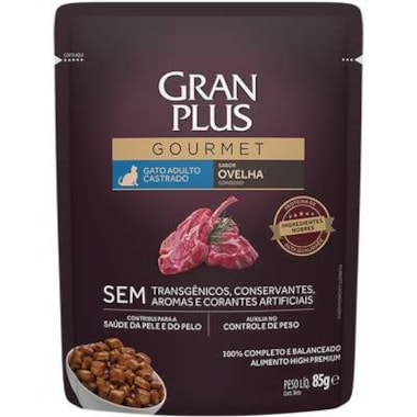 Sachê Gran Plus Gourmet Ovelha Gatos Adultos Castrados 85g