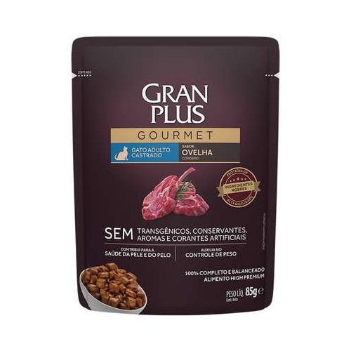 Sachê Gran Plus Gourmet Ovelha Gatos Adultos Castrados 85g