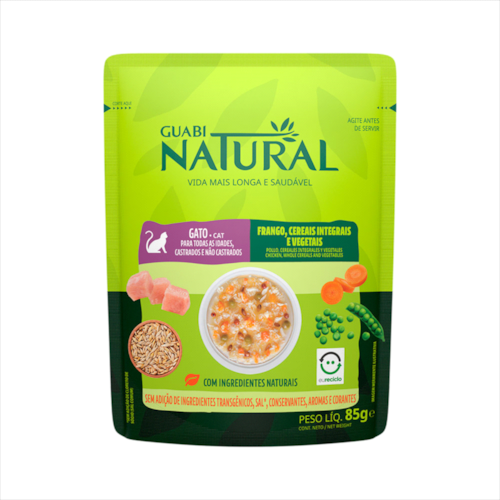 Sachê Guabi Natural Frango Cereais Gatos Castrados 85g
