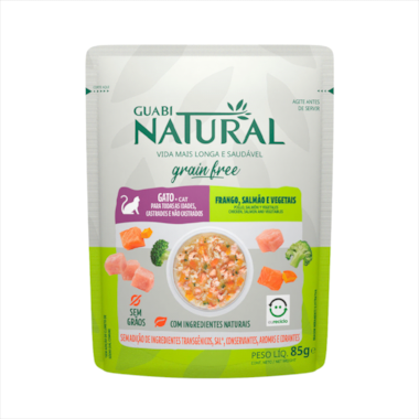 Sachê Guabi Natural Grain Free Salmão Frango Gatos Castrados 85g