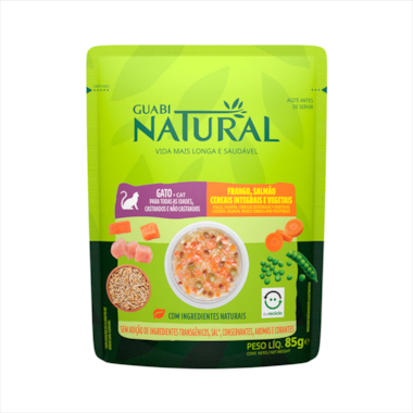 Sachê Guabi Natural Salmão Frango Gatos Castrados 85g