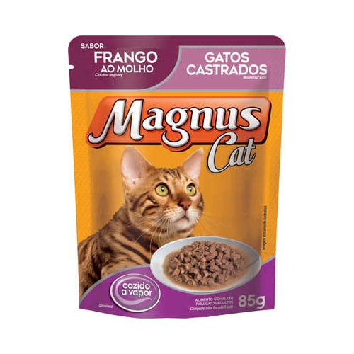 Sachê Magnus Cat Frango Gatos Adultos Castrados 85g