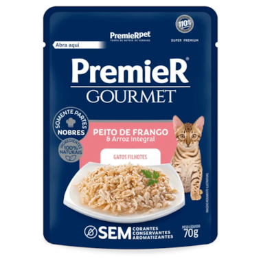 Sachê Premier Gourmet Frango Arroz Integral Gatos Filhotes 70g