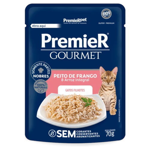 Sachê Premier Gourmet Frango Arroz Integral Gatos Filhotes 70g