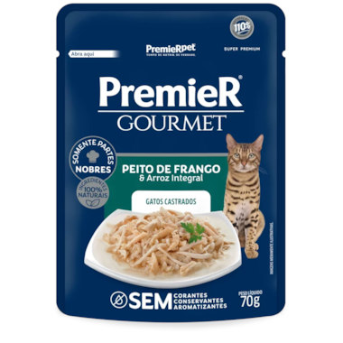 Sachê Premier Gourmet Frango Gatos Adultos Castrados 70g