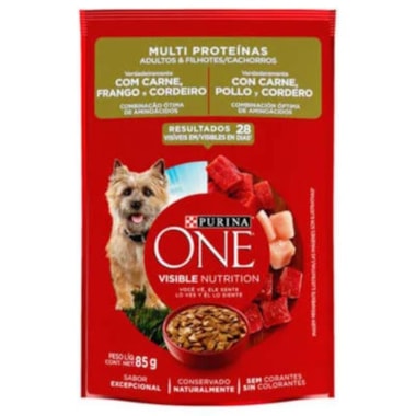 Sachê Purina One Multi Proteínas Carne, Frango Cordeiro Cães Adultos 85g