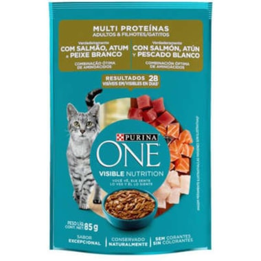 Sachê Purina One Multi Proteínas Salmão, Atum Peixe Branco Gatos Adultos 85g