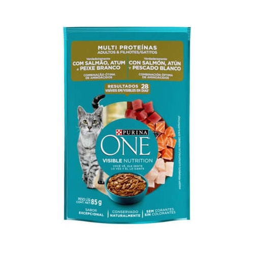 Sachê Purina One Multi Proteínas Salmão, Atum Peixe Branco Gatos Adultos 85g