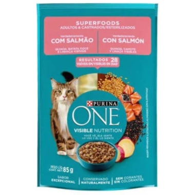 Sachê Purina One Super Foods Salmão Gatos Adultos Castrados 85g