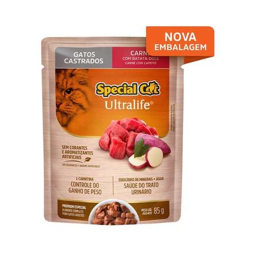 Sachê Special Cat Ultralife Carne Gatos Adultos Castrados 85g