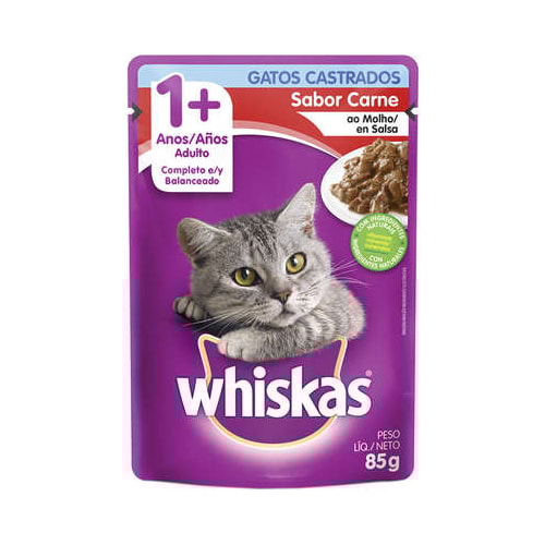 Sachê Whiskas Carne Gatos Adultos Castrados 85g