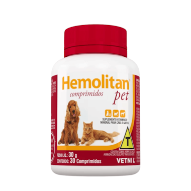 Suplemento Vitamínico Hemolitan Pet com 30 comprimidos