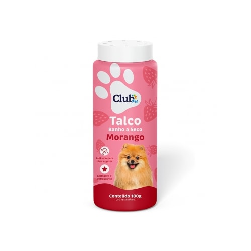 Talco Banho a Seco Club Pet Morango 100g