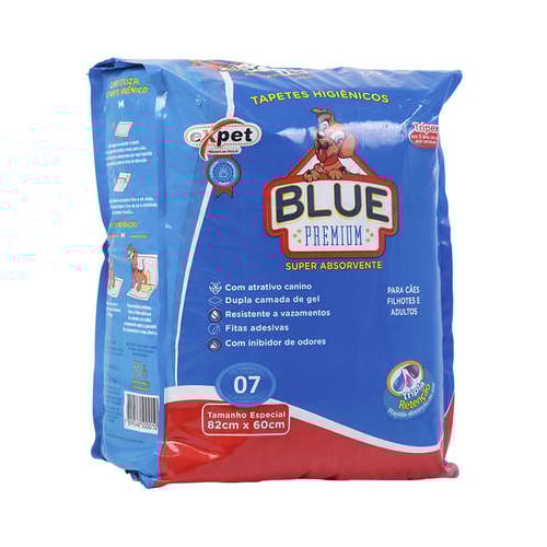 Tapete Higiênico Blue Premium 80x60cm com 7 unidades
