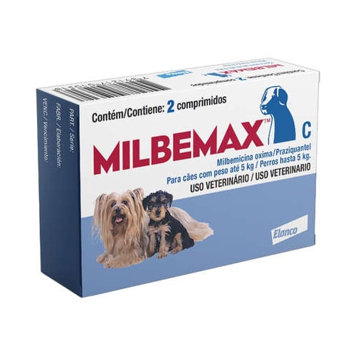 Vermífugo Milbemax Cães - Ate 5kg - com 2 comprimidos