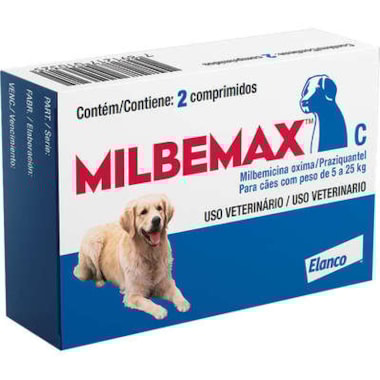 Vermífugo Milbemax Cães - de 5kg ate 25kg - com 2 comprimidos