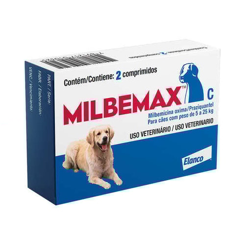 Vermífugo Milbemax Cães - de 5kg ate 25kg - com 2 comprimidos