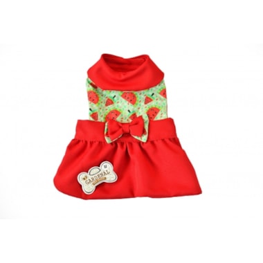 Vestido Club Pet Tricoline com Saia Vermelha Médio